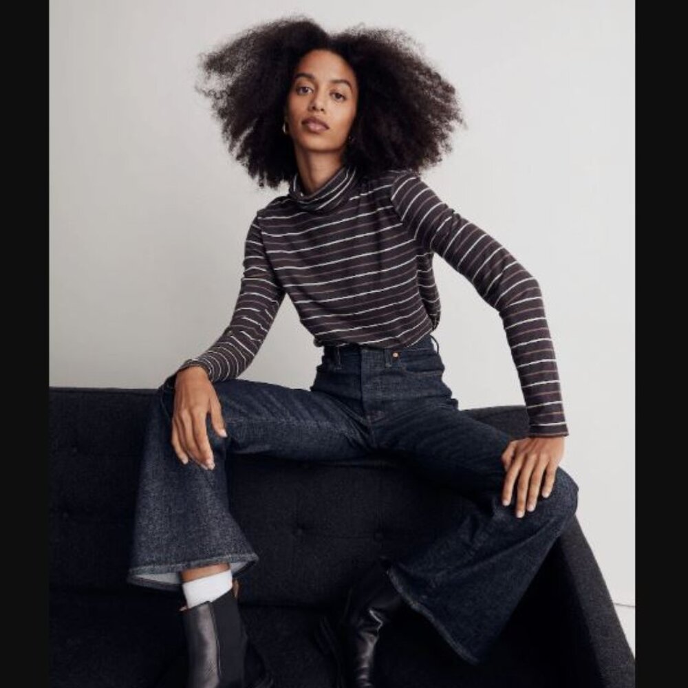 Madewell Whisper Cotton Turtleneck Top in Tessie Stripe Size XS